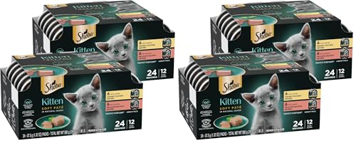 Image of Sheba Perfect Portions Kitten Wet Food,Pate Cat Food Wet Entree,Chicken Recipe and Salmon Recipe,2.6 oz. -Pack Trays (,24 Servings),12 Count (Pack of 4)