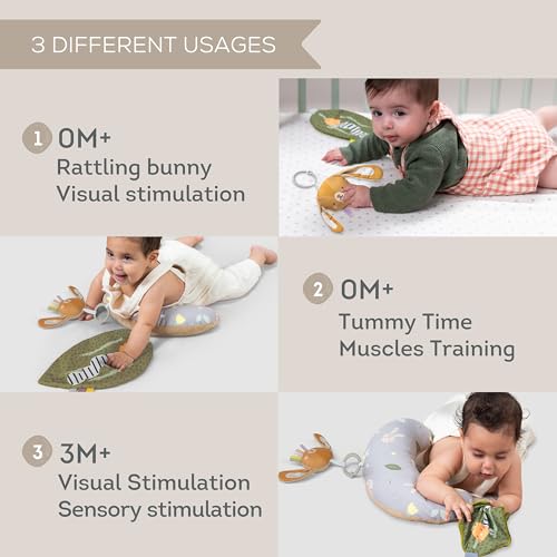 Image of Taf Toys Tummy Time Training Set, Development Support Toy 0-3 Months,Rattle Bunny, Crinckle Leaf Toys Development, Newborn Development Ergonomic Tummy time Toy Baby Toys 0-6 Months Sensory Toys