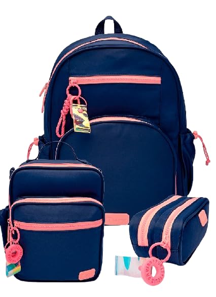 Kit Mochila Costas + Estojo + Lancheira Azul Marinho - Puket