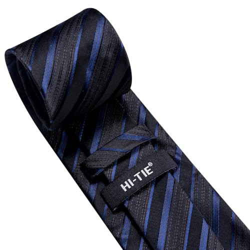 Image of Hi-Tie 70 inches Ties for Men Silk Extra Long Necktie and Pocket Square Cufflinks Set Men Big and Tall Tie Business