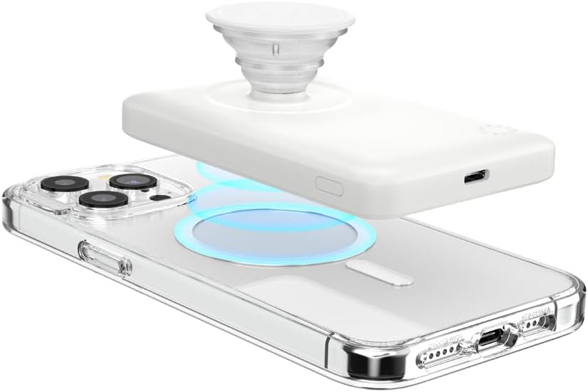 PopSockets PowerPack for MagSafe Magnetic Power Bank, Portable Phone Charger, Magnetic Wireless Battery Pack, 5000mAh for iPhone 16/15/14/13/12 Pro/Pro Max/Plus - White - Image 3