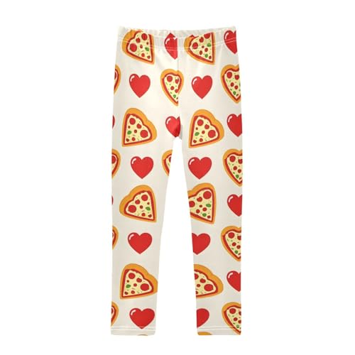 Cute Heart Pizza Girls Leggings Soft Stretch Workout Yoga Dance Pants for Kids Casual Tights