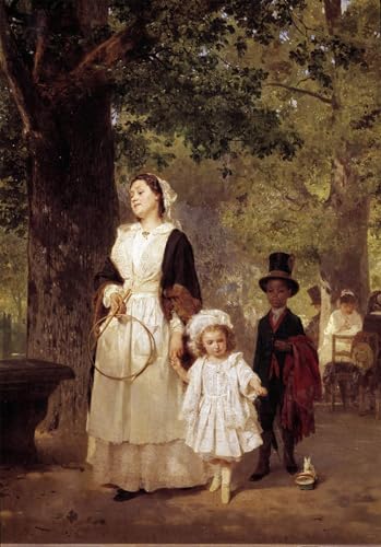Cuadro famoso El paseo al jardín de las Tullerías lienzo de Ludwig Knaus decoración 60x90cm