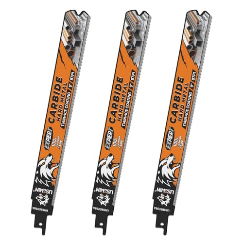 Image of Expert Reciprocating Saw Blade 3 Pack, 9 Inch 8TPI Carbide Sawzall Blades for Stainless Steel, Hardened Steel, Iron, Screws, Metal Pipe, Thick Steel Plate, Rebar, Angle Steel