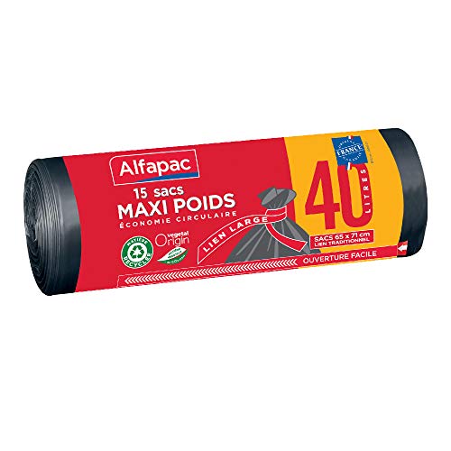 Alfapac - 15 Bolsas 40L Recicladas Maxi-Peso de Enlace Amplio - Apertura Grande Cover