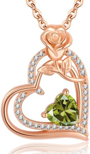 Collier Femme Argent 925 Collier or Rose Coeur Fleur Pierre de Naissance Pendentif Bijoux Femme Idee Cadeau Anniversaire Fete des Meres Noel Saint Valentin Cadeau Maman Fille Amie