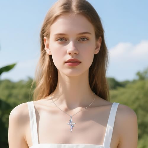 Hummingbird/Blue Jay Necklace 925 Sterling Silver Cross Pendant Bird Necklace Jewelry Gifts for Women2