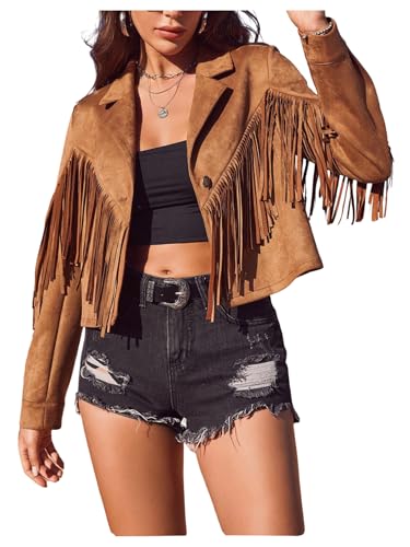 SOLY HUX Women's Faux Suede Fringe Open Front Long Sleeve Cardigan Jacket Western Country Concert Outfits