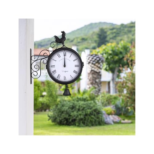 KOLHGNSE Orologio da parete per stazione ferroviaria double face, Londra, retrò, HBT 37 x 34 x 10 cm, batteria analogica, orologio da parete vintage, nero, ferro retrò, decorativo con supporto