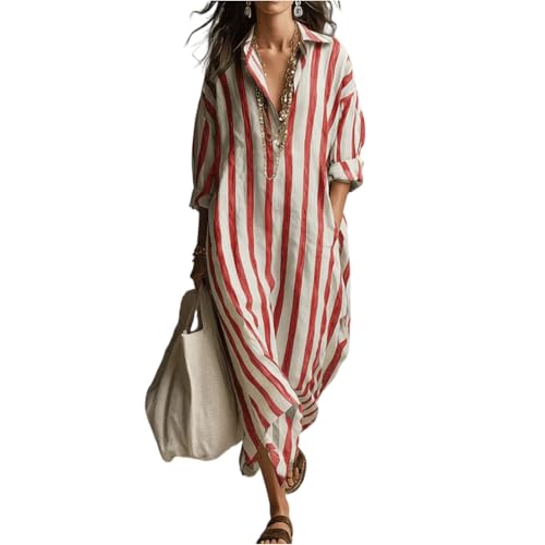 Vestidos Verano Mujer 2026, Summer Dress, Cortos Frescos Dresses Vestido Elegante, Boho Invitada Talla Grande Midi Chic Elegantes Largo Cuello V Manga Larga Deportivo Ropa de Mujer Verano, XXL