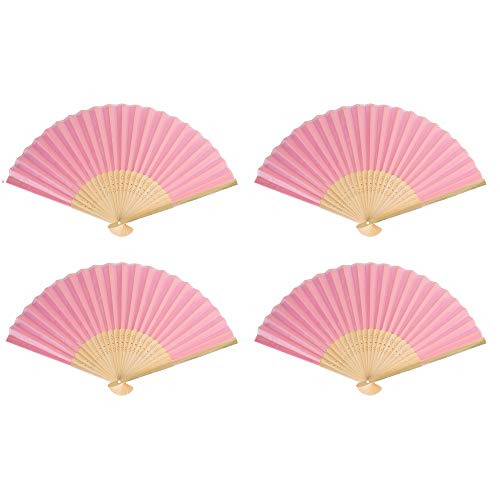 Sepwedd 50Pcs Pink Paper Hand Fan White Bamboo Folding Fan Handheld Fans Paper Folded Fan For Wedding Party And Home Decoration #TOP1