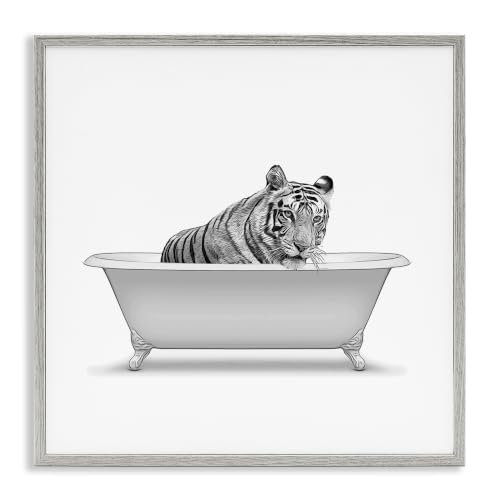 Wild Tiger Claw Foot Bathtub, 12 x 12 Inch Framed Giclée Print