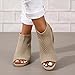 Peep Toe Booties for Women Open Toe Heeled Sandals Knit Cutout Chunky Block Heel Breathable Fashion Shoes US5-11, beige, 8