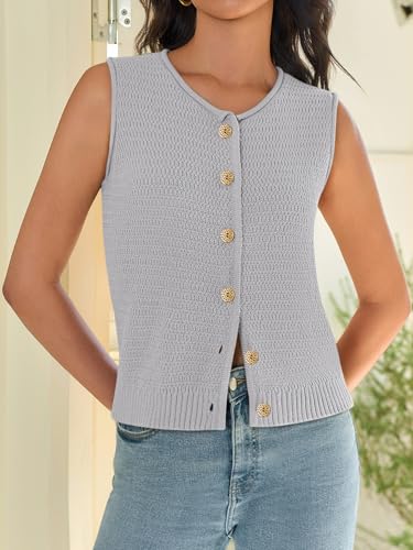 Image of Yousify Womens Sweater Vest 2025 Summer Trendy Sleeveless Knit Button Down Tank Tops Casual Cardigan