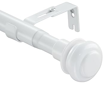 White Curtain Rods, Adjustable Single Curtain Rod Set with Brackets Drapery Rods for Window Kitchen Bedroom