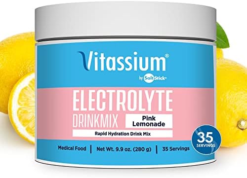 Vitassium DrinkMix - Pink Lemonade Ready-to-Mix Electrolyte Powder - Sodium and Potassium for On-The-Go Hydration - Non-GMO, Vegan, Gluten & Allergen Free - 35 Servings per Tub