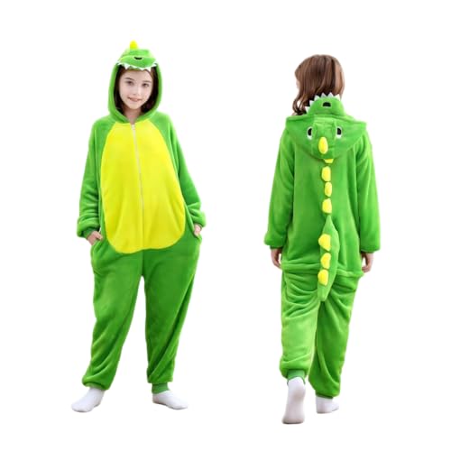 Unsoprstvs Schlafanzug Kinder Weiches Dinosaurier Kostüm Pyjama mit Kapuze für Jungen & Mädchen (5-6 Jahre) | Perfekt für Fasching Karneval & Schlafpartys
