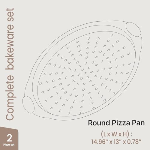 Bakken Pizza Baking Pan - Round Perforated Carbon Steel Pan with Non-Stick Marble Coating, Oversized Silicone Handle, Dishwasher Safe, High-Temperature Resistant, Durable & Easy Cleanup Gray, 2 Pack by BAKKENMASTER - Used condition - Image 2