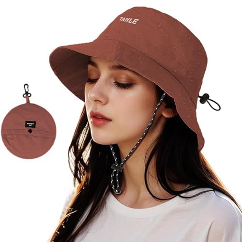 Foldable Bucket Hat UPF 50+ for Men Women - Packable UV Protection Sun Hat Quick Dry for Travel Hiking Beach(Brick red)