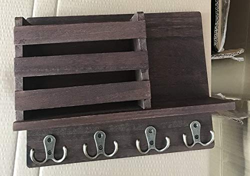 Wall Key/Mail Organizer with Key Hooks and Bibb Mail Storage (Brown)