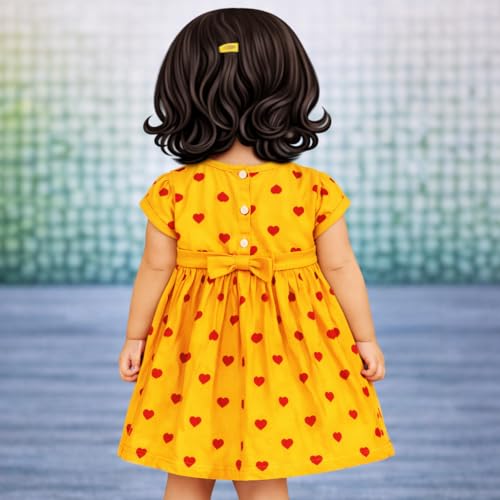 Image of babeezworld Kids Girl Heart Print Frock Dress with Bow | Cute Short Sleeve Summer Dress for Baby Girls Casual Party Outfit (1-5 Years)