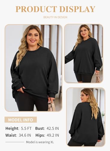 Image of Eytino Women Plus Size Sweatshirt Oversized Crew Neck Long Sleeve Tops