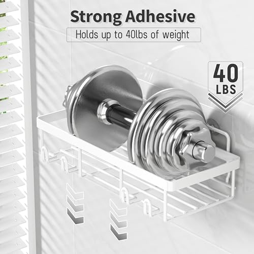 Image of Liuoud 10 Pack Shower Caddy Organizer Rack Shelf for Inside Shower, Self Adhesive Wall Storage Basket Rustproof Stainless Steel Shampoo Holder Bathroom Accessory Decor Set, White