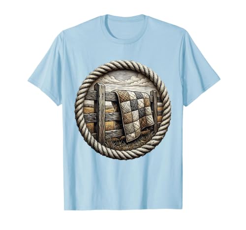 Hand-Stitched Quilt Draped Over Split-Rail Fence T-Shirt, Men, Baby Blue, Large