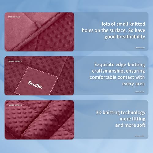 Topcee Weighted Blanket for Adults (20lbs 60"x80"), Minky Dots Heavy Blanket for Woman, Man Sleeping, Soft, Cozy and Cooling Weighted Throw Blankets, Machine Washable, Burgundy