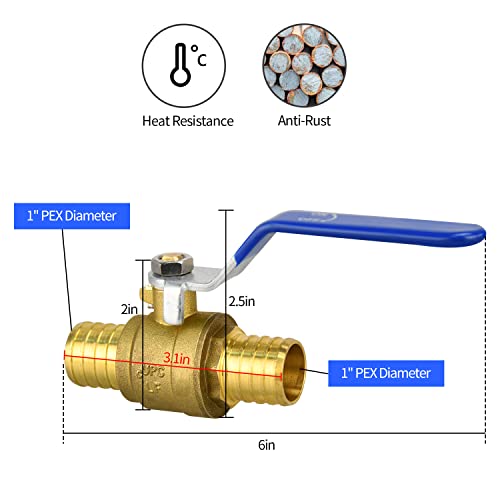 Image of 4 Pack 1 inch PEX Ball Valves, Brass Full Port Shut Off Valve | for PEX Pipe