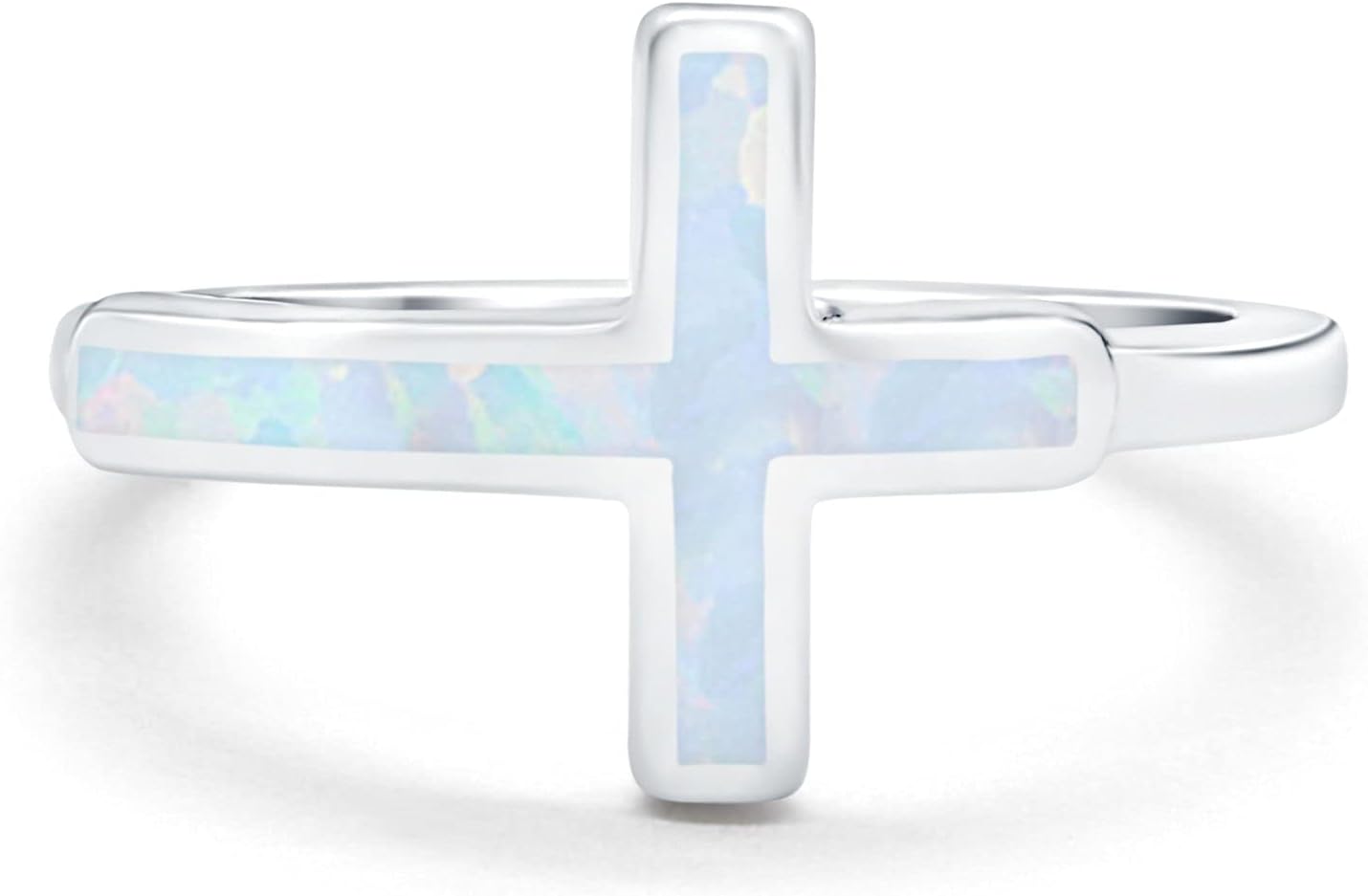 Blue Apple Co. Sideways Cross Ring Rhodium Plated Band Lab Created Opal 925 Sterling Silver (12mm)