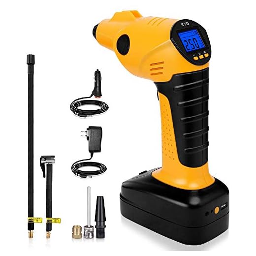 KYG Compresor de Aire Eléctrico Portátil 12V 130 PSI Bomba Inflador de Aire Digital con Presión Prefijada de Cierre y Luz de Emergencia para Neumáticos Coche Moto Bicicletas Otros Inflables
