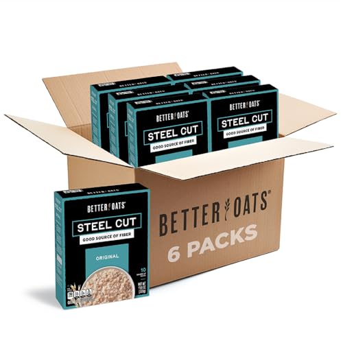 Better Oats Steel Cut Instant Oatmeal Packets, Original Flavor with Flax Seeds, Quick-Cooking Breakfast, Box of 10 Pouches (Pack of 1) (Pack of 6)