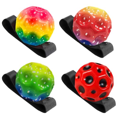 Helweet Springball mit Schnur, Handgelenk Return Ball, Ball an Schnur, Balls mit Gummiband, Handgelenk Returnball, für Tägliches Training, Spiele und handgelenkübungen, 4 Stück, Ø 6.3 cm