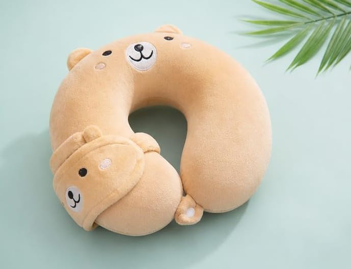 Trisav Presents Kids Travel Neck Pillow Set with Eye Mask | Memory Foam U-Shaped Cushion | Soft & Cute Cartoon Design for Travel & Sleep (Brown with Eye mask)-image-17
