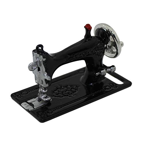 Mggsndi Mini Lovely Alloy Sewing Machine Model Toy Doll House Miniature Accessories, Fashion Modern Design Doll House Kids Adult Pretend Toy, Creative Birthday Handcraft Gift Black