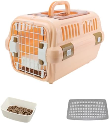 Sefoemut ドライブペットキャリー クレート 小型犬用 2サイズ 天窓付き ツードア 猫 犬 小動物 取っ手付き 室内用 (オレンジ,49*32*30)