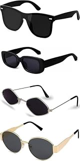 Sheomy Unisex combo offer pack of 4 shades Unisex Fashion Sunglasses Set, 4 Pairs, Metal Frame, Black and Silver 77-Z1I1-JHRP Price In India