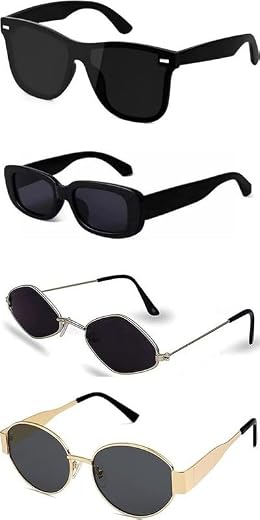 Sheomy Unisex combo offer pack of 4 shades Unisex Fashion Sunglasses Set, 4 Pairs, Metal Frame, Black and Silver 77-Z1I1-JHRP
