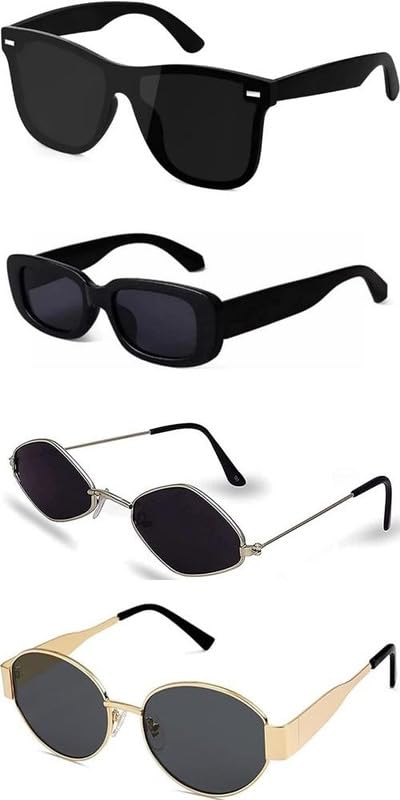 Sheomy Unisex combo offer pack of 4 shades Unisex Fashion Sunglasses Set, 4 Pairs, Metal Frame, Black and Silver 77-Z1I1-JHRP - Review, Price and Buying Guide