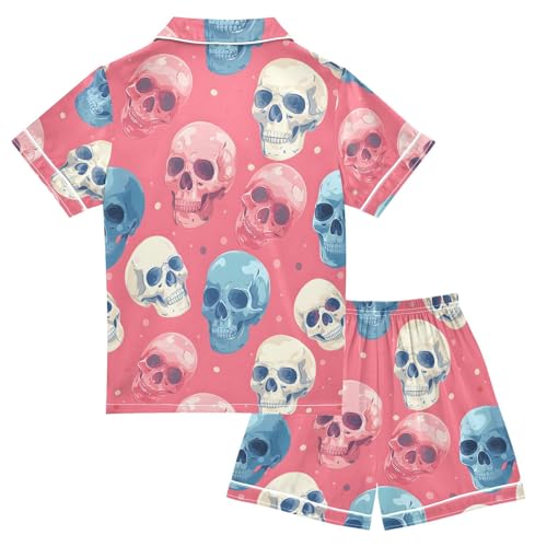 ALAZA Sugar Skull Funny Stylish Pajamas Satin Pajama Set Short Sleeve Button Down Sleepwear2