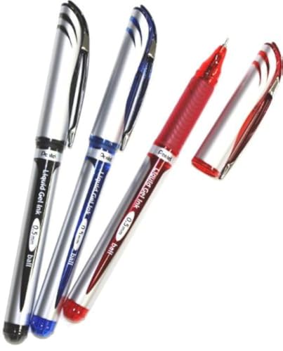 Pentel Energel stick Liquid Gel Pen, 0.5mm, Fine Line, Needle Tip, Black.blue.red Ink-value set of 3 (with Values Japan Original Discription of Goods)