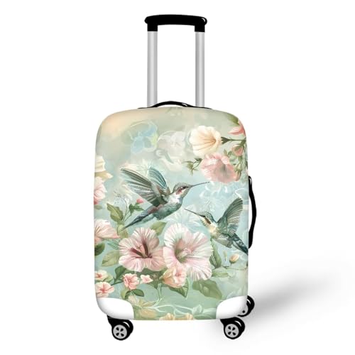 Hummingbird Flowers Luggage Cover Anti-Scratch Baggage Gear Covers Dust Cover Washable Luggage Cover Protector with Zipper Fit Most 18-32 Inch (M Size for 22-24 Inch)
