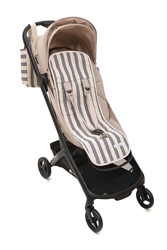 Mi Bollito - Colchoneta silla de paseo universal – Modelo a rayas acolchada y transpirable – 100% algodón – Compatible con todos los carros de bebé - Fabricado en España. (Azul)