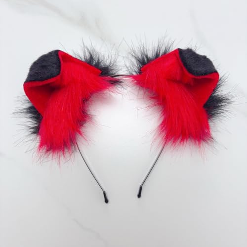 QUICOMP Cute Puppy Ears Headband Brown Spotty Dog Ear Hairband Plush Animal Ears (Black Red) — view 5