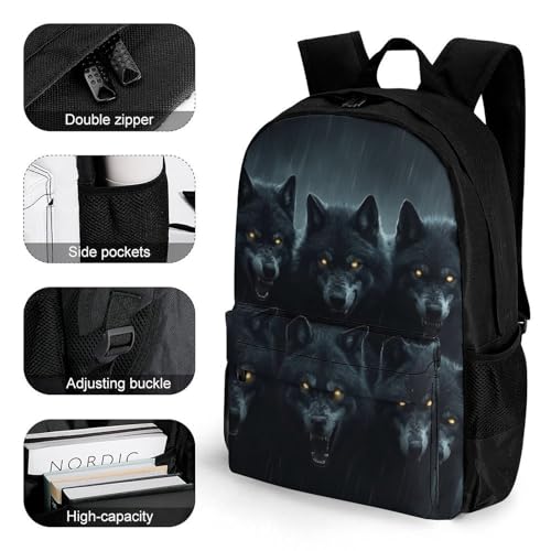 Dark Storm Rain Halloween Animals Wolf Wolves Daypack Backpack Polyester Multipurpose Anti-Theft Shoulder Bag Big Capacity Gym Outdoor Hiking Backpack With Smooth Zippers3
