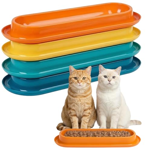 Multi-Cat Home 4-Pack, Long Pet Food Bowls, Large Capacity Non-Slip Easy Clean…