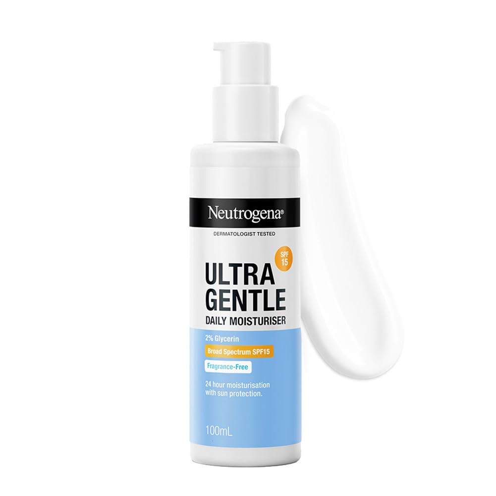 Ultra Gentle Daily Moisturiser SPF 15 | Glycerine based | Light Weight & Non Greasy | UVA & UVB Protection | Parabens Free | Fragrance Free | Dry & Sensitive Skin | 100ml