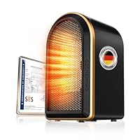 New Upgraded Heizlüfter Bad【Nr.1 in Heizleistung – Zertifiziert】【Rundum geschützt mit 4 Sicherheitssystemen】Heizlüfter Energiesparend für Schlafzimmer Büro,Camping Heizung Elektrisch(Black)
