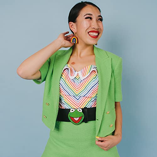 Disney The Muppets Belt, Kermit the Frog Glitter Enamel Cast Buckle Black, Vegan Leather Belt4